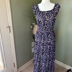 Chic Floral Maxi Dress in Blue and Pink